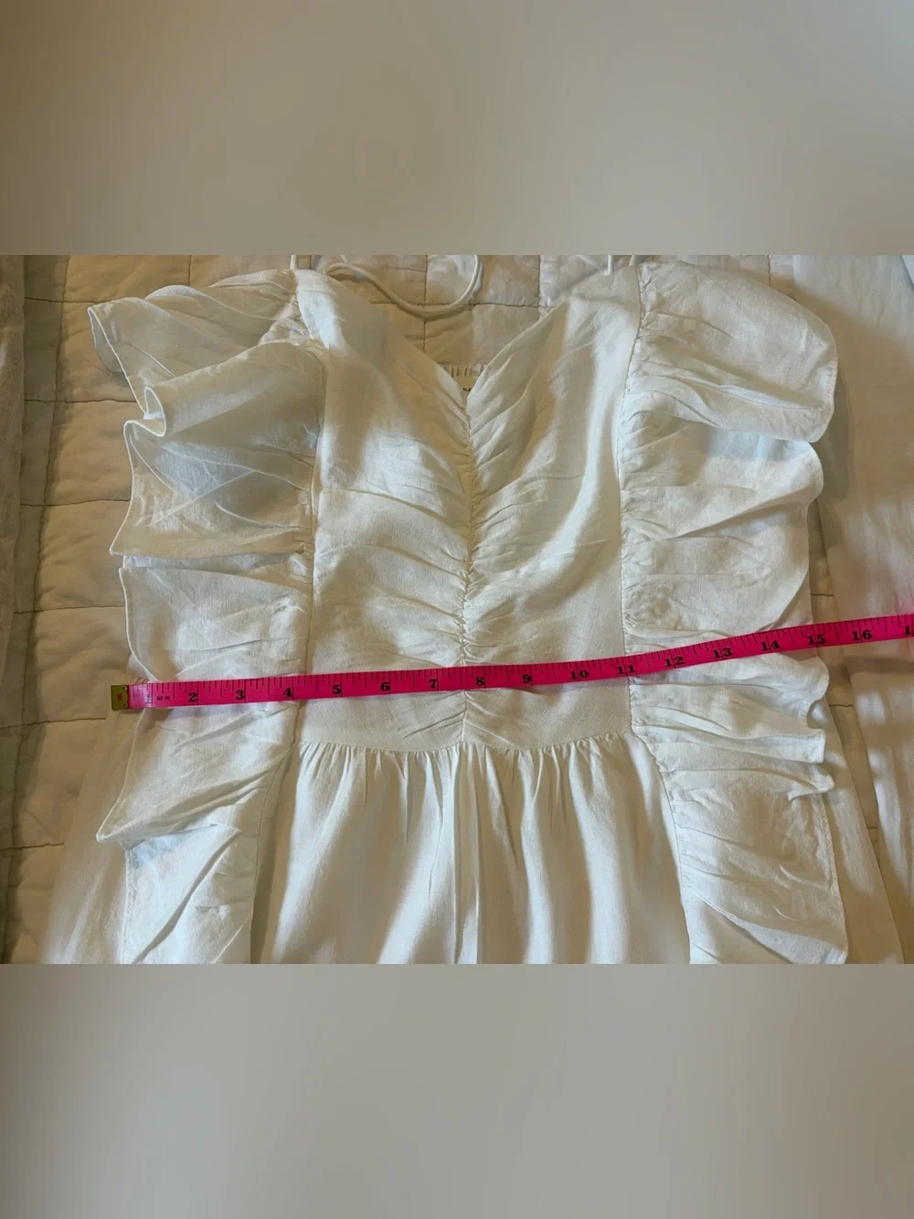 H&M White Ruffle Linen Blend Midi Dress with Spaghetti Straps - Picture 6 of 8